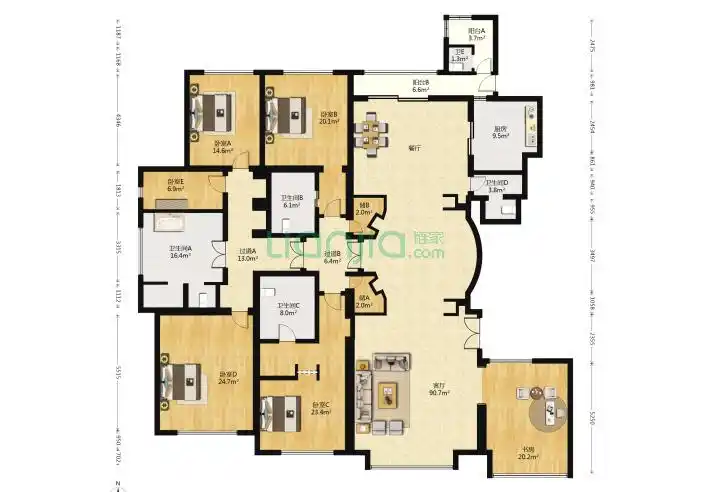 6室1厅5卫383.47㎡-北京紫御华府户型图