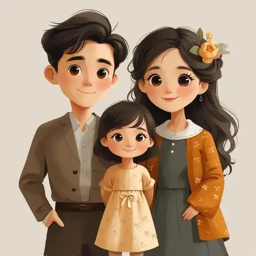 亲子头像|一家三口合影——温馨的一家人插画头像