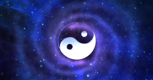 阴阳太极旋转宇宙粒子烟雾汇聚星辰闪耀朦胧视觉无缝循环高清舞台led