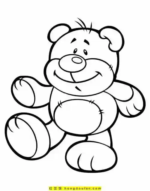 着蝴蝶结有着漂亮眼睛的可爱泰迪熊涂色图片-红豆饭小学生简笔画大全