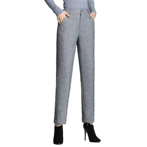 春秋百搭毛呢小脚裤高档女裤2023新款垂感休闲裤女中年妈妈直筒裤