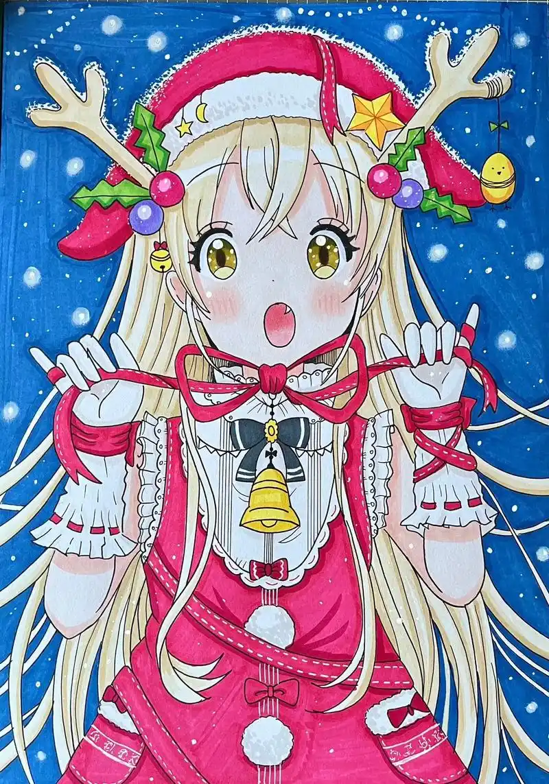 绘画过程 #动漫人物绘画 #圣诞节主题画#圣诞节绘画#马克 - 抖音