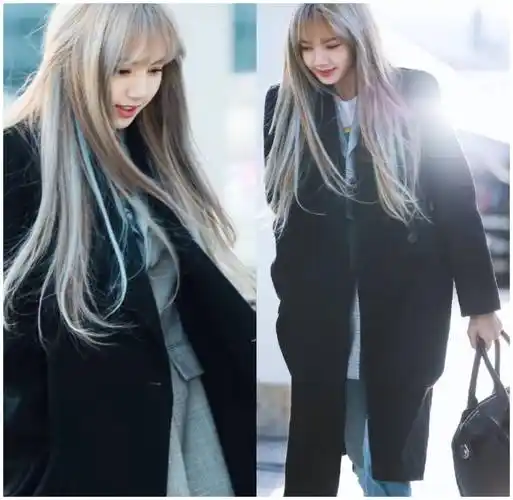 在此前的机场照片中,lisa选择了黑色长大衣,但内挂非常有趣.