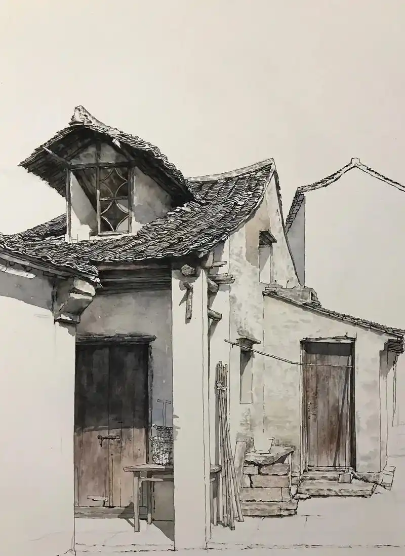 彩铅建筑-江南水乡#画画 #建筑手绘 #彩铅 - 抖音