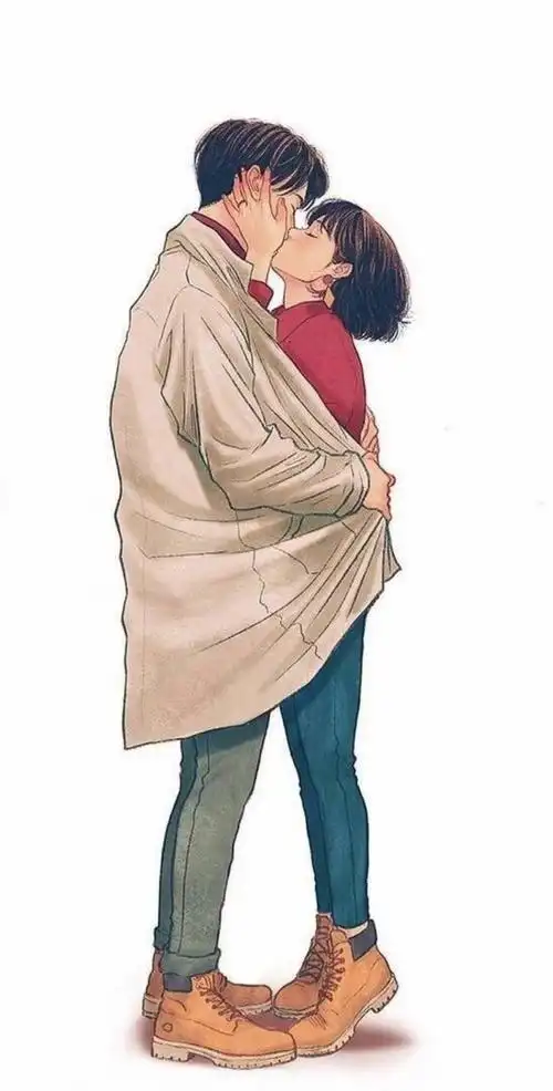 在热情接吻的一对动漫情侣恩爱长图