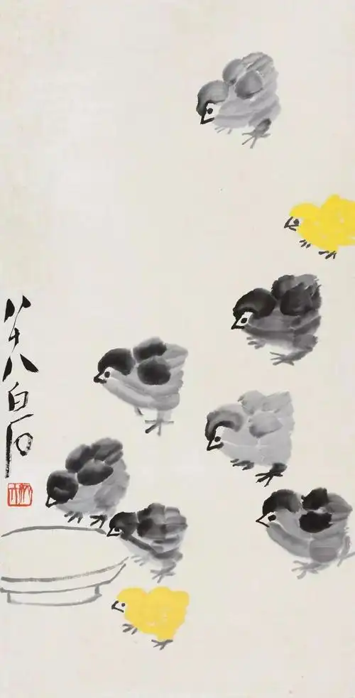 齐白石画小鸡天真可爱东方艺术天地