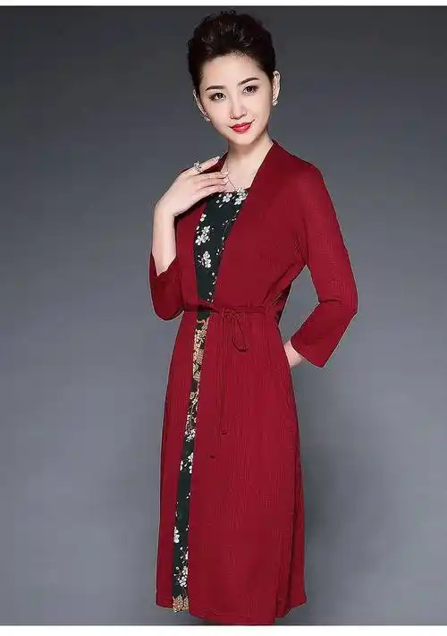 洋湖轩榭 中年秋装连衣裙2019新品春秋40-50岁女装印花款长袖中老年假