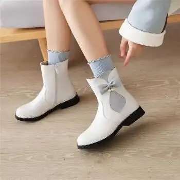 女童马丁靴秋冬季儿童靴子加绒短靴小学生公主棉靴女孩皮靴中大童白色