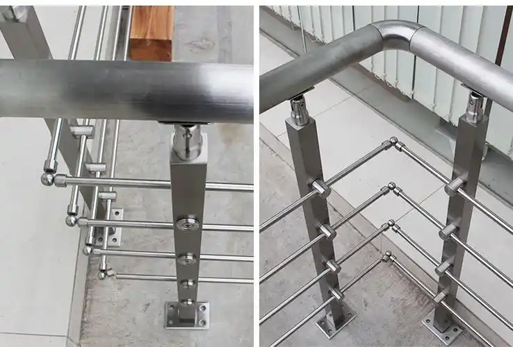 304不锈钢楼梯扶手室 内家用方管穿拉丝立柱现代简约阳台护栏栏杆