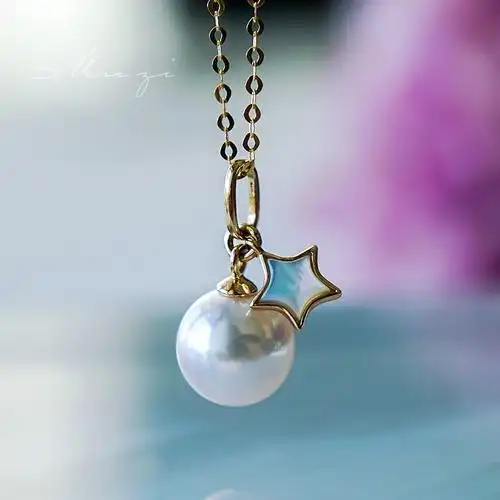 muzi珍宝日本进口akoya海水珍珠小星星单颗吊坠颈饰
