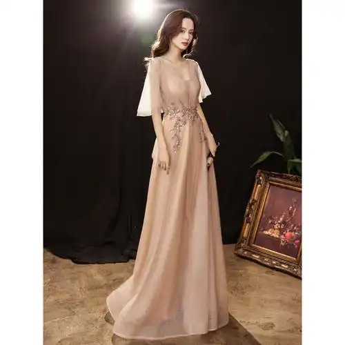 定制小批量2022春新欧美外贸女装亚马逊开叉亮片连衣裙长裙晚礼服舞台