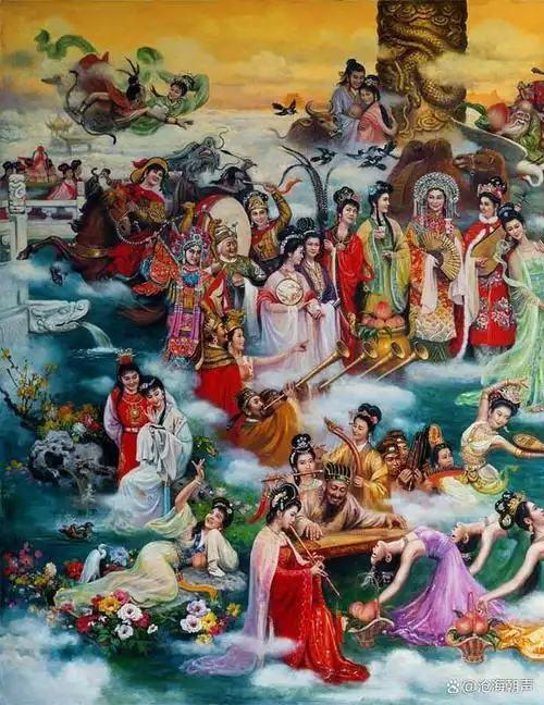 以王母娘娘开"蟠桃宴"为主题,展示了这些人物的经典形象及故