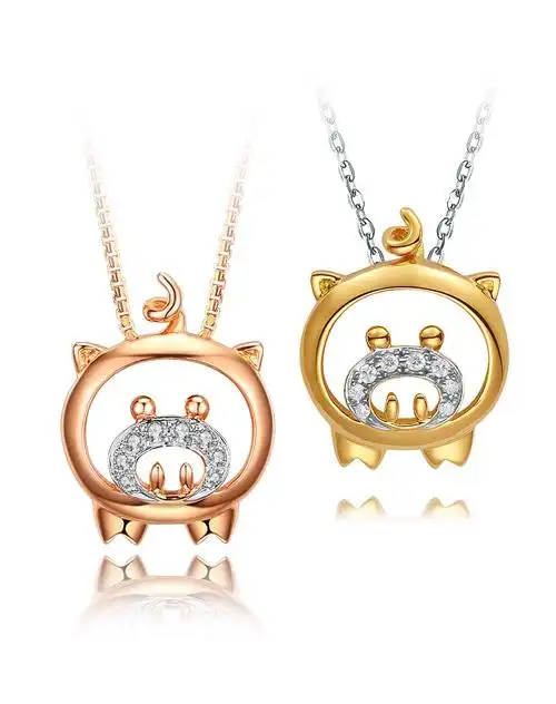 谢瑞麟18k金钻石吊坠十二生肖玫瑰金项坠约3分