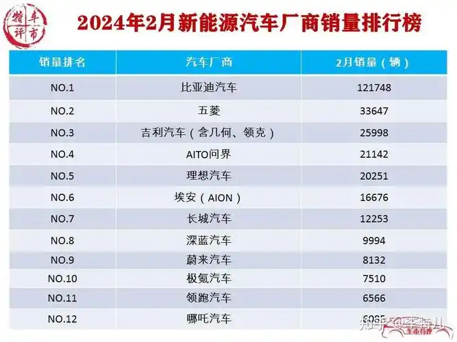 2月中国新能源汽车厂商销量排行榜:比亚迪一骑绝尘,问界超理想
