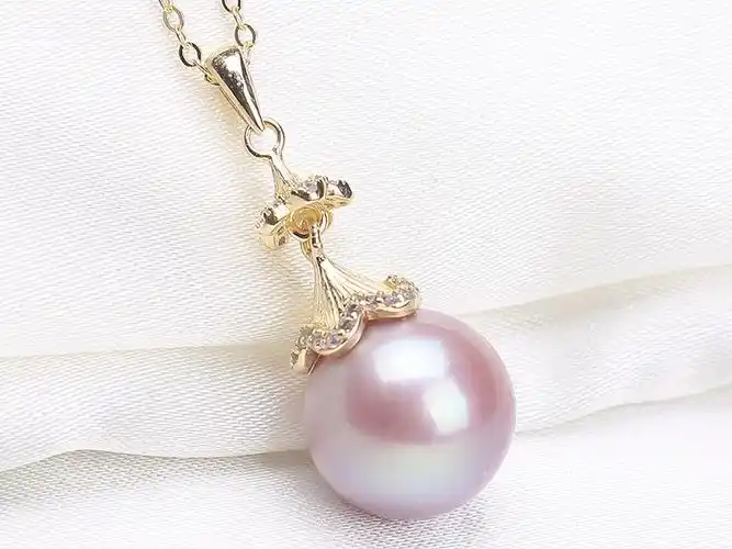 11.5mm圆形淡水紫色珍珠镶嵌吊坠 00489