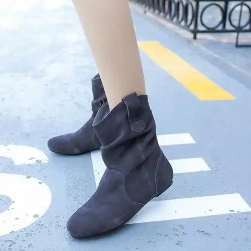 2022新款磨砂真皮马丁靴秋季短靴女平底韩版单靴平跟百搭褶皱靴子