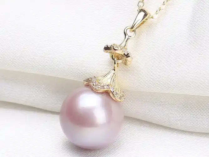 11.5mm圆形淡水紫色珍珠镶嵌吊坠 00489