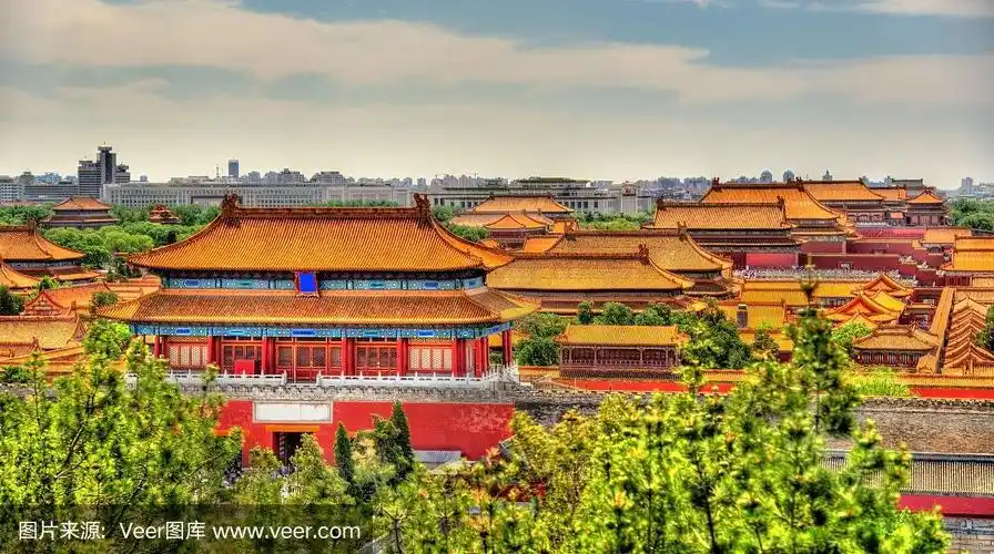 北京,航拍视角,景山公园,故宫,亭台楼阁