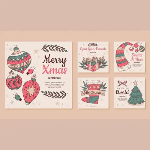 day34钢笔手绘描边圣诞节卡通海报