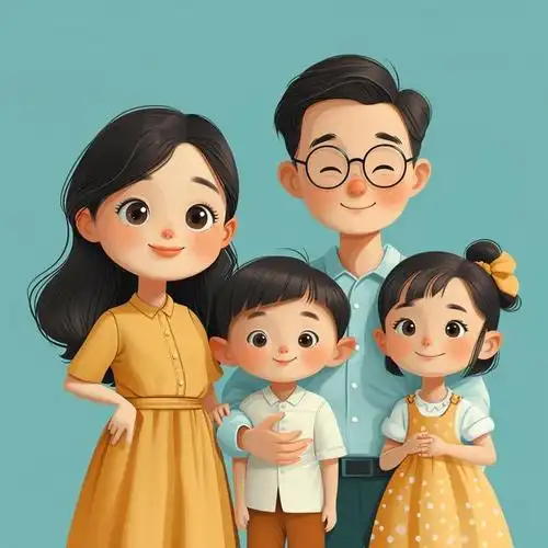 亲子头像|2024一家四口兄妹|亲子照卡通插画