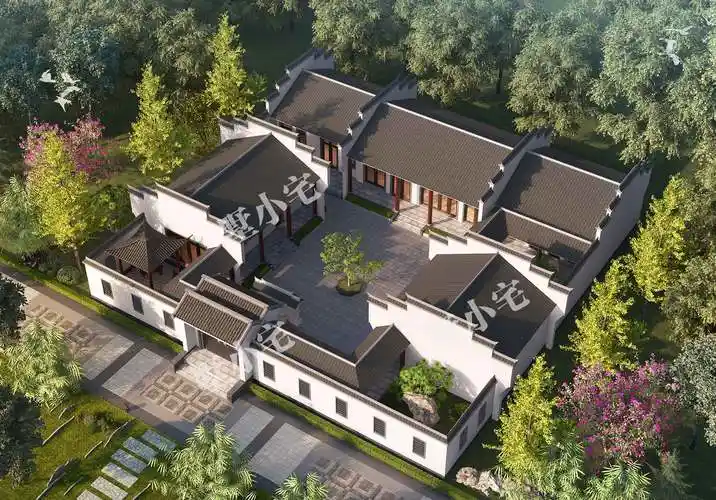 农村自建房一层四合院效果图-中式单层四合院图纸大全-设计百科-墅小