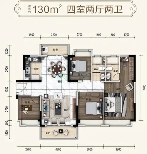 碧桂园御龙半山四房户型 建面130平米