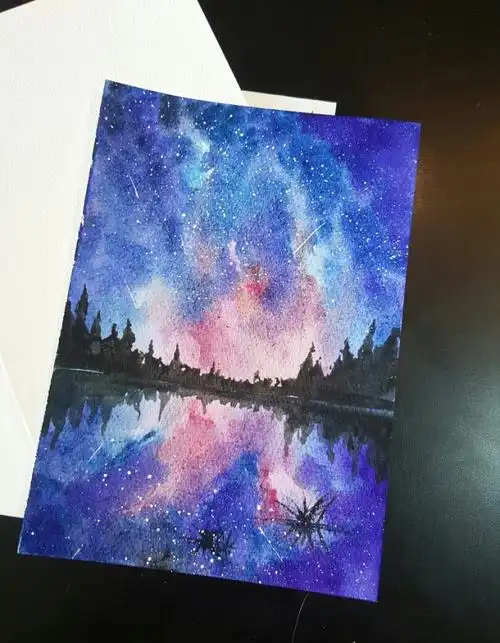 糖小菱的手绘时刻# 今天画的是水彩星空——材料:水彩膏状颜料,笔纸