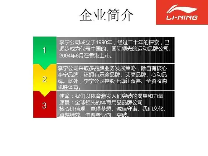 经管营销 生产/经营管理 李宁—品牌重塑危机ppt 企业简介 1 李宁公司