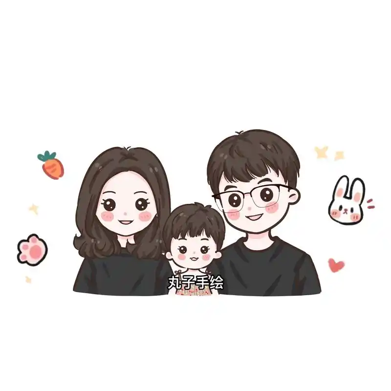 超可爱的一家三口全家福卡通头像93.