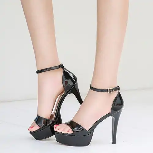 凉鞋子女士细跟防水台2019夏季性感百搭一字扣带12cm超高跟露趾鞋