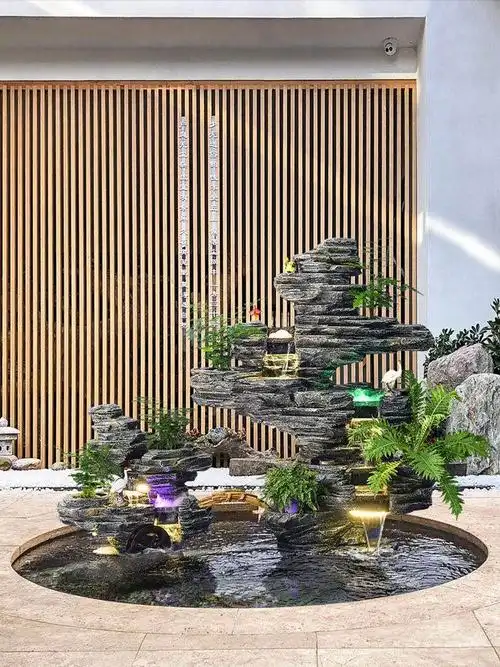 大型假山流水叠水喷泉花园庭院鱼池鱼缸别墅造景景观摆件家居 90909款