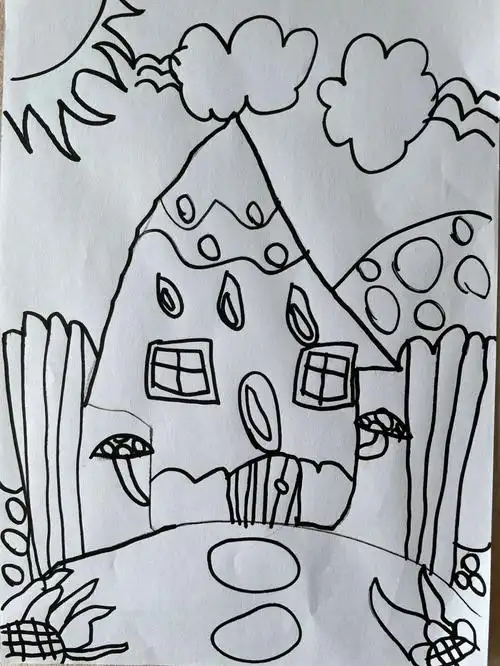 森林房子儿童绘画