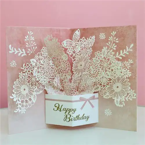 日本新品小清新花朵立体贺卡镂空雕刻唯美生日礼物女生手写祝福卡