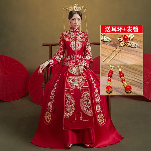 缘雅婷中式结婚礼服男女套装秀禾服新款婚礼新娘古装嫁衣凤冠霞帔汉服