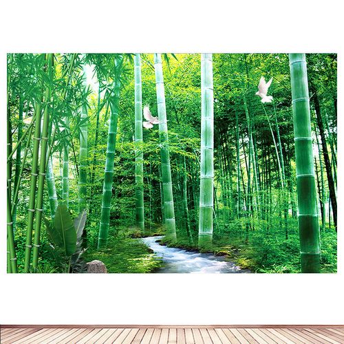 竹林小溪风景画客厅背景墙贴装饰画竹子流水生财竹报平安自粘壁画