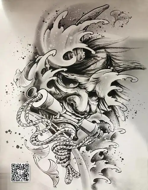 般若纹身含义(日式新老传统般若鬼武士纹身手稿素材图片)