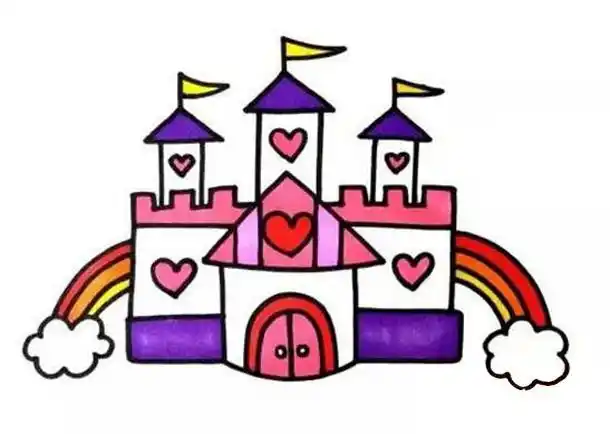 爱心城堡怎么画可爱多彩_带步骤图城堡简笔画图片.
