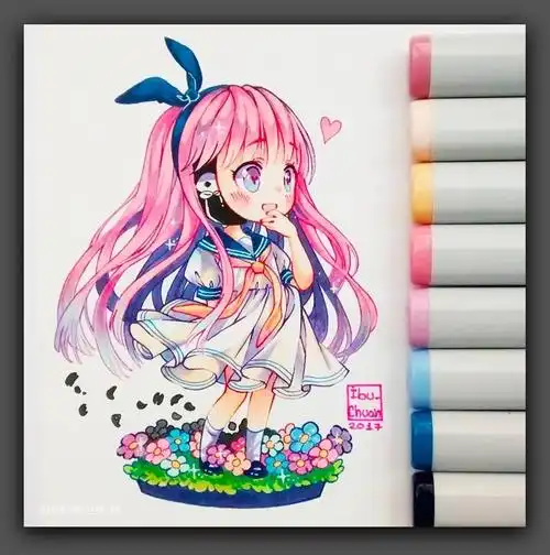 马克笔下的动漫美少女绘画作品欣赏