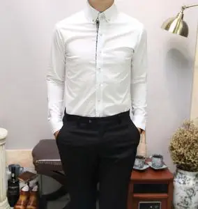 男士大领子衬衫长袖春款修身商务正装打领带高领寸衫宽领职业衬衣