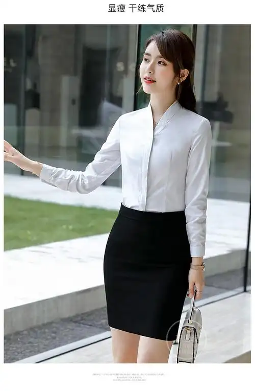 空姐服装高铁乘务员制服南姐职业装白衬衫女秋v领修身纯色衬衣空乘