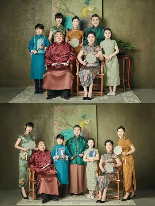 超幸福七口之家复古油画全家福质感拉满