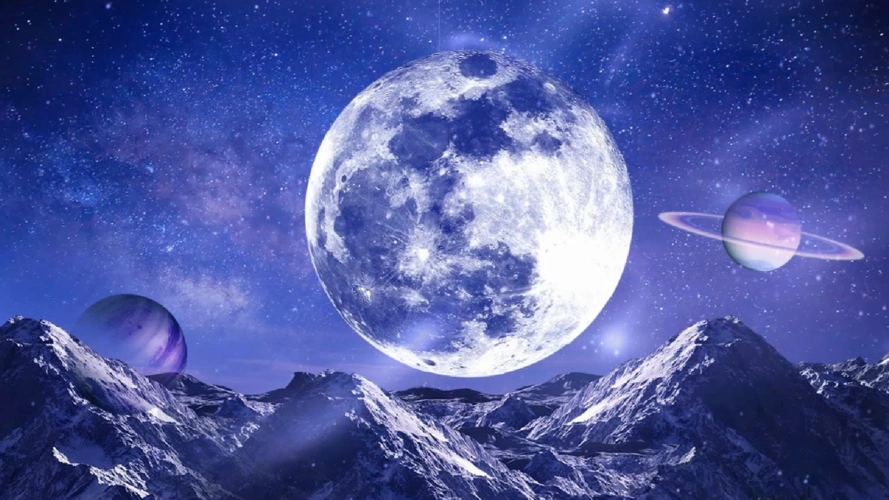 蓝紫梦幻色调雪山巍峨星球光点动态星空演绎led舞台背景视频-92素材网