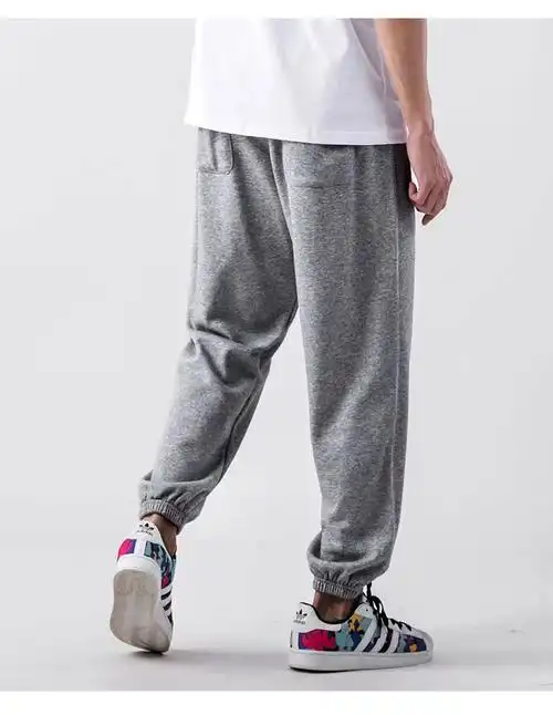 宽松束脚裤潮牌大码休闲长裤薄灰色裤子美式针织抖音网红快手红人同款