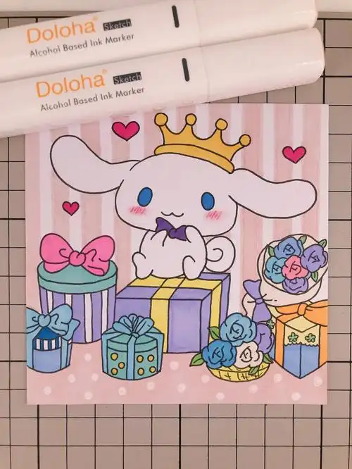 第246幅玉桂狗生日主题卡通画简笔画