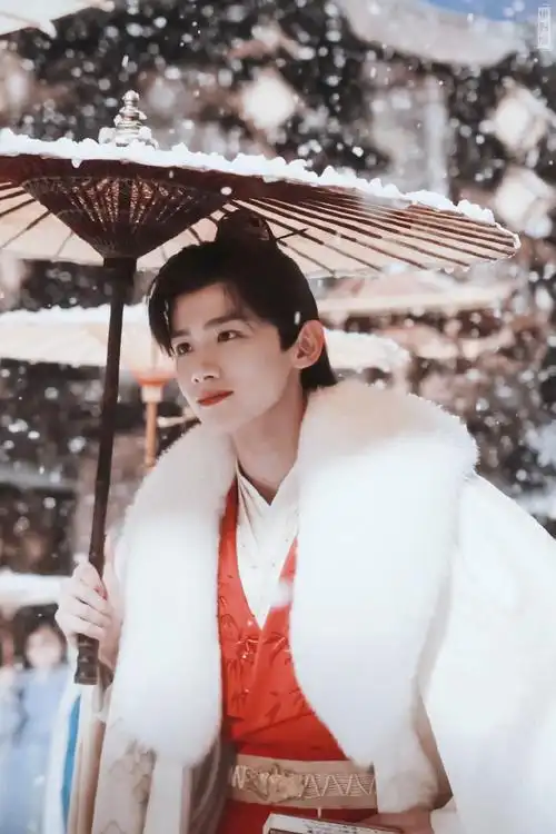 白敬亭红衣白裘雪中造型##白敬亭顾九思