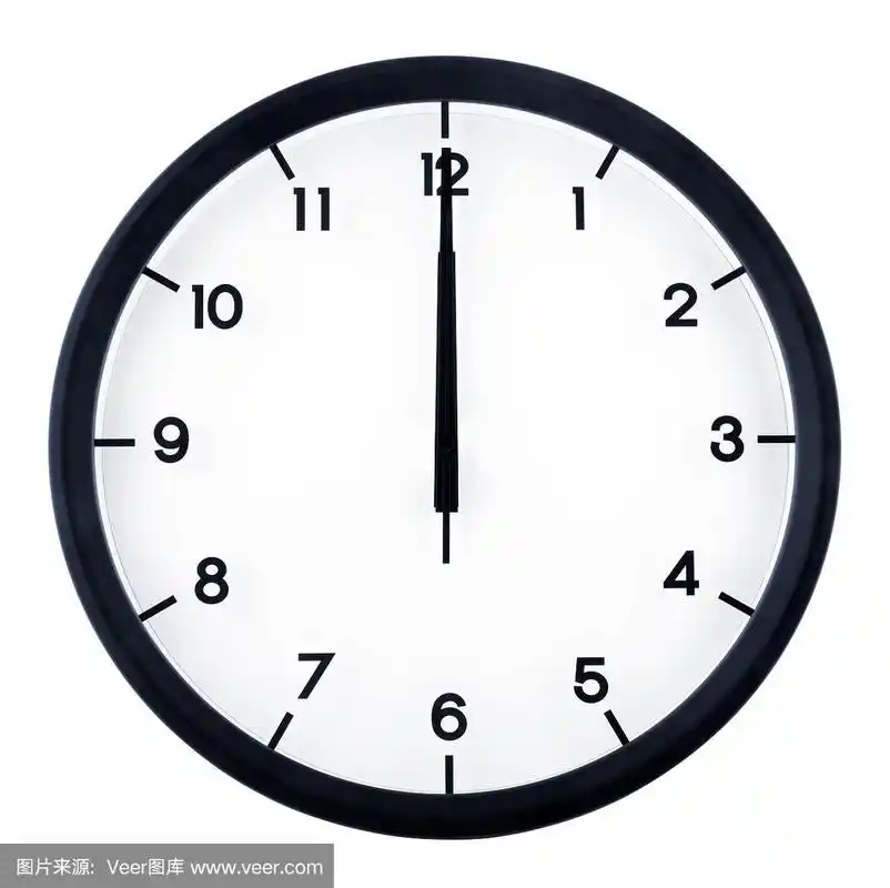 典型的指针指向12点,孤立在白色背景上