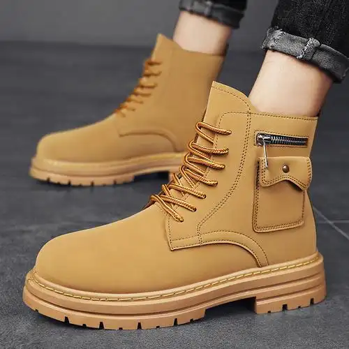 马丁靴男高帮厚底时尚复古大黄靴潮流百搭帅气型男工装大头短靴子