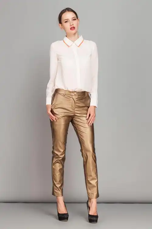 原创品牌 欧美女装批发长裤子个性修身显瘦皮裤时尚金色潮裤5142