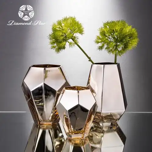 [钻石星]黄色 几何造型瓶 玻璃花盆花器时尚玻璃花瓶摆件