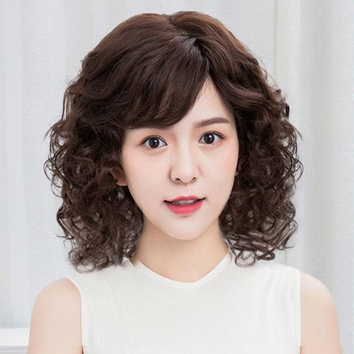 真发女士假发短卷发真人发丝中老年头套蓬松妈妈整顶假发